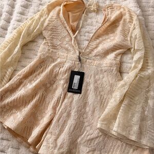 PrettyLittleThing Cream Lace Romper